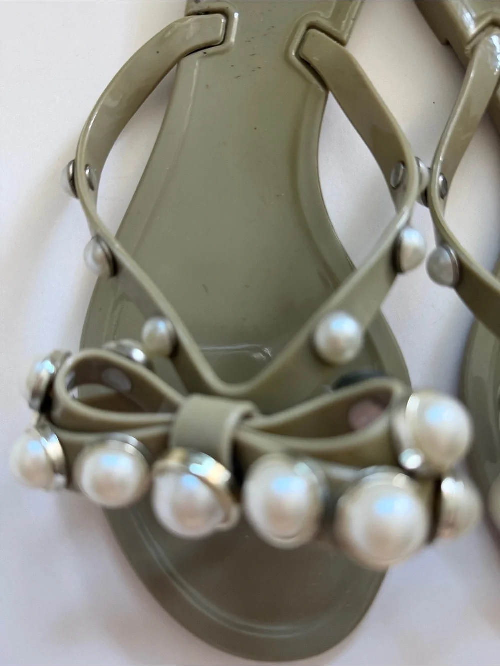Jelly Flip Flops Sandals with Faux Pearls Bow Design size 36